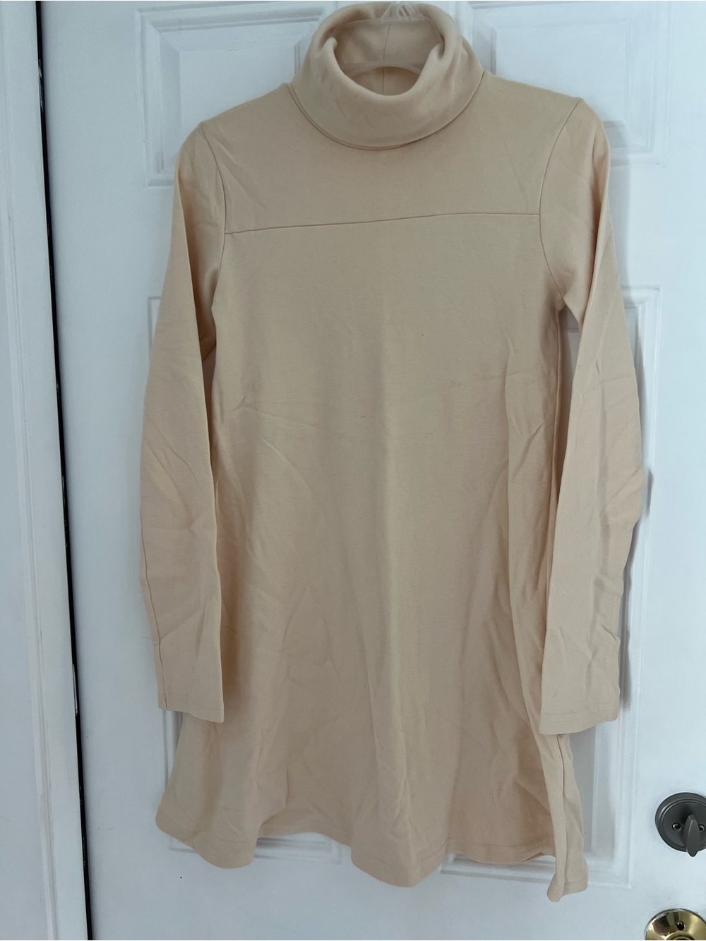AMERICAN APPAREL LONG SLEEVE LINE A MINI DRESS NUDE /BEIGE TURTLE NECK SZ S #462